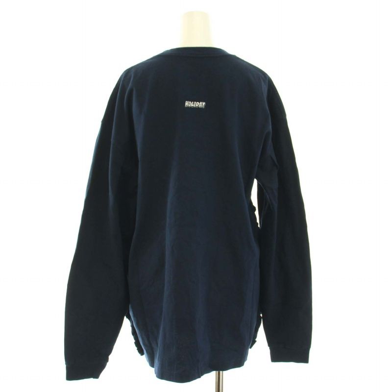 ホリデイ holiday SUPER FINE DRY SIDE RUFFLE L/S TOPS スーパーファインドライサイド ラッフルロングスリーブトップス Tシャツ カットソー ロンT 長袖 クルーネック フリル ロゴ刺繍 XL 紺 ネイビー /BB - メルカリ