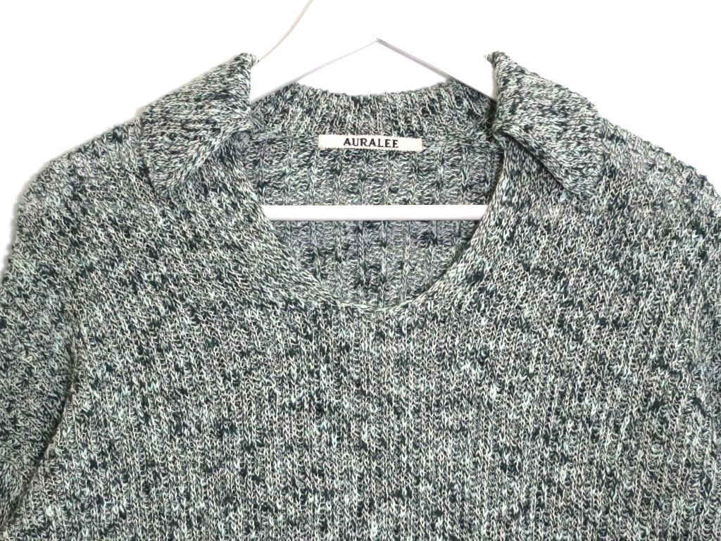 AURALEE オーラリー  【23SS】コットン　三つ杢糸　リブニット　スキッパー ポロ A23SP02MS グリーン系 中古】AURALEE オーラリー 【23SS】コットン 三つ杢糸