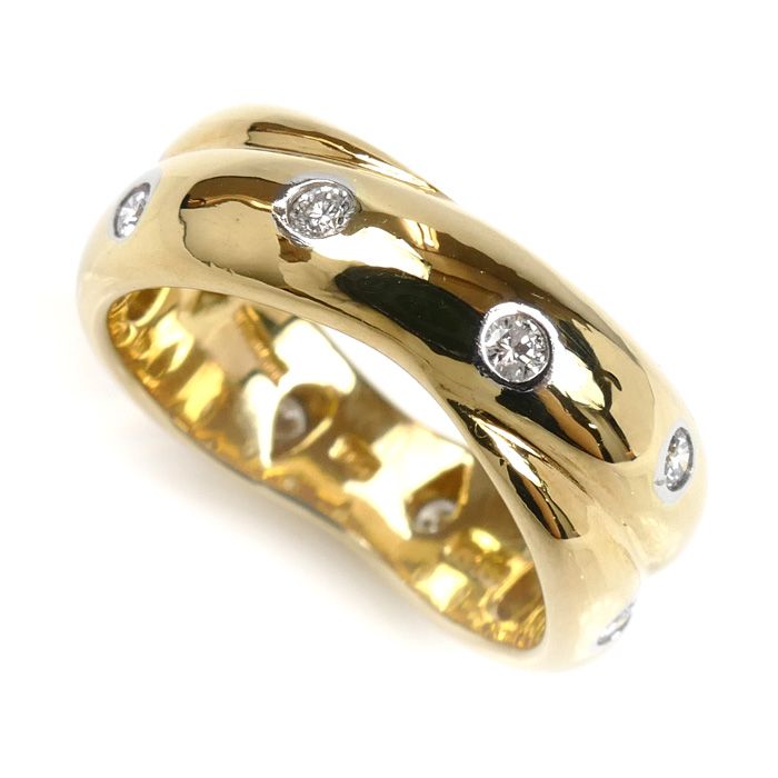 TIFFANY-Co. ティファニー K18YG イエローゴールド Pt950プラチナ ドッツ ツイスト リング 指輪 ダイヤモンド 11号 9.1g レディース