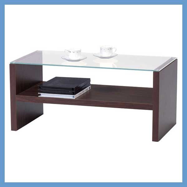 ２台セット ガラスセンターテーブル 収納棚付き W90×D45×H41.5cm No.621 ブラウン
