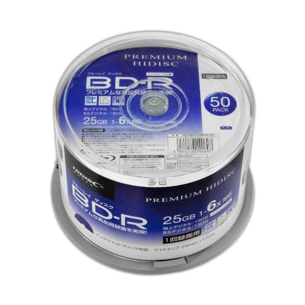 まとめ PREMIUM HIDISC BD-R 1回録画 6倍速 25GB 50枚 スピンドルケース ×6個セット HDVBR25RP50SPX6