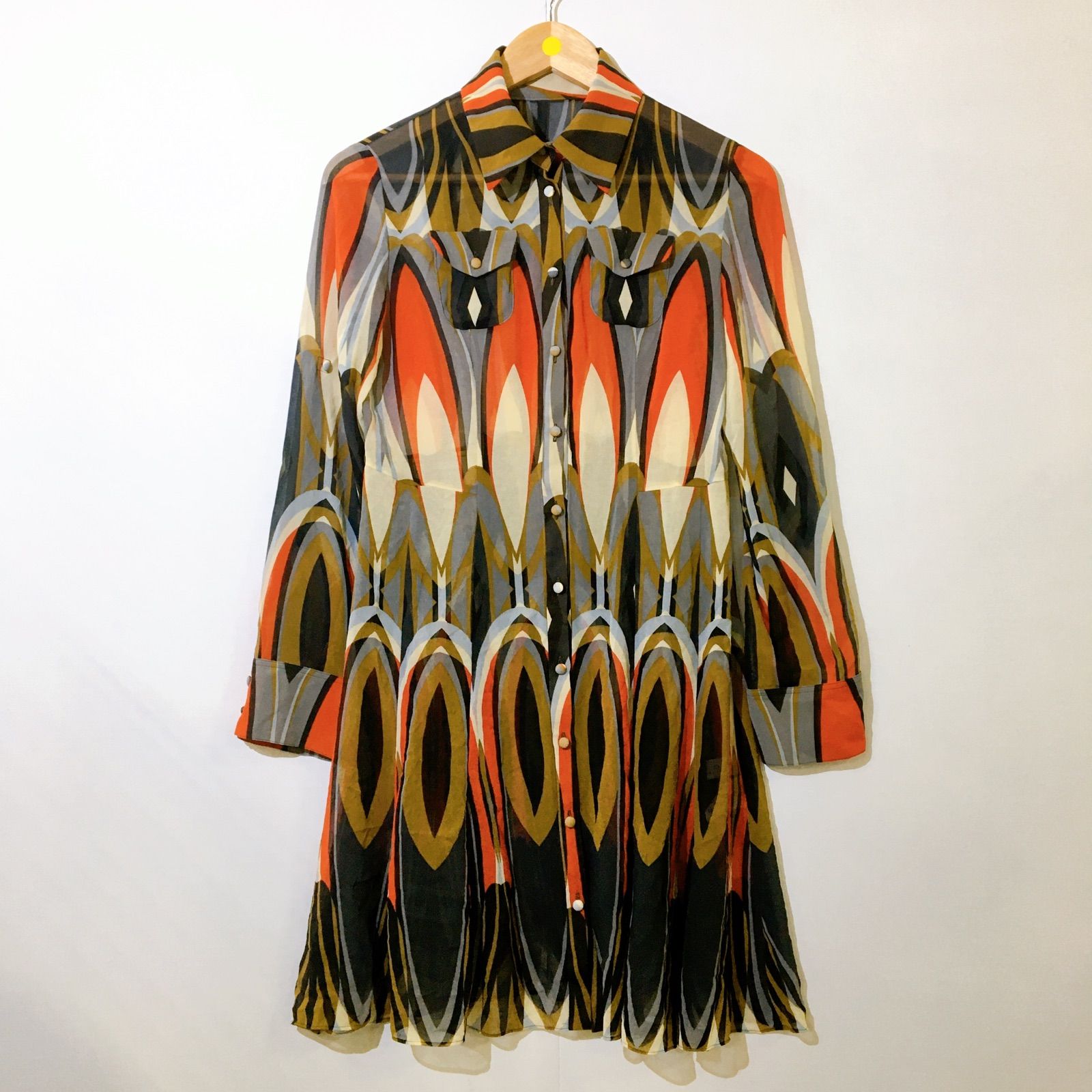 美品】PRIDE INTERNATIONAL DESIGN デザイン シャツ シアー ロング丈