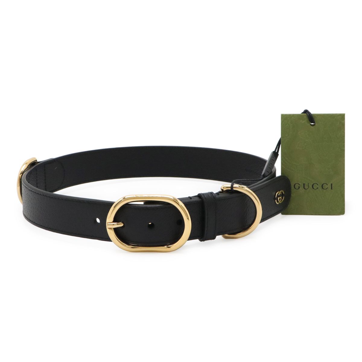 GUCCI グッチ ラージ ペット カラー ドッグカラー 首輪 ペット用品 大型犬用 レザー ブラック 黒 ゴールド金具 695256