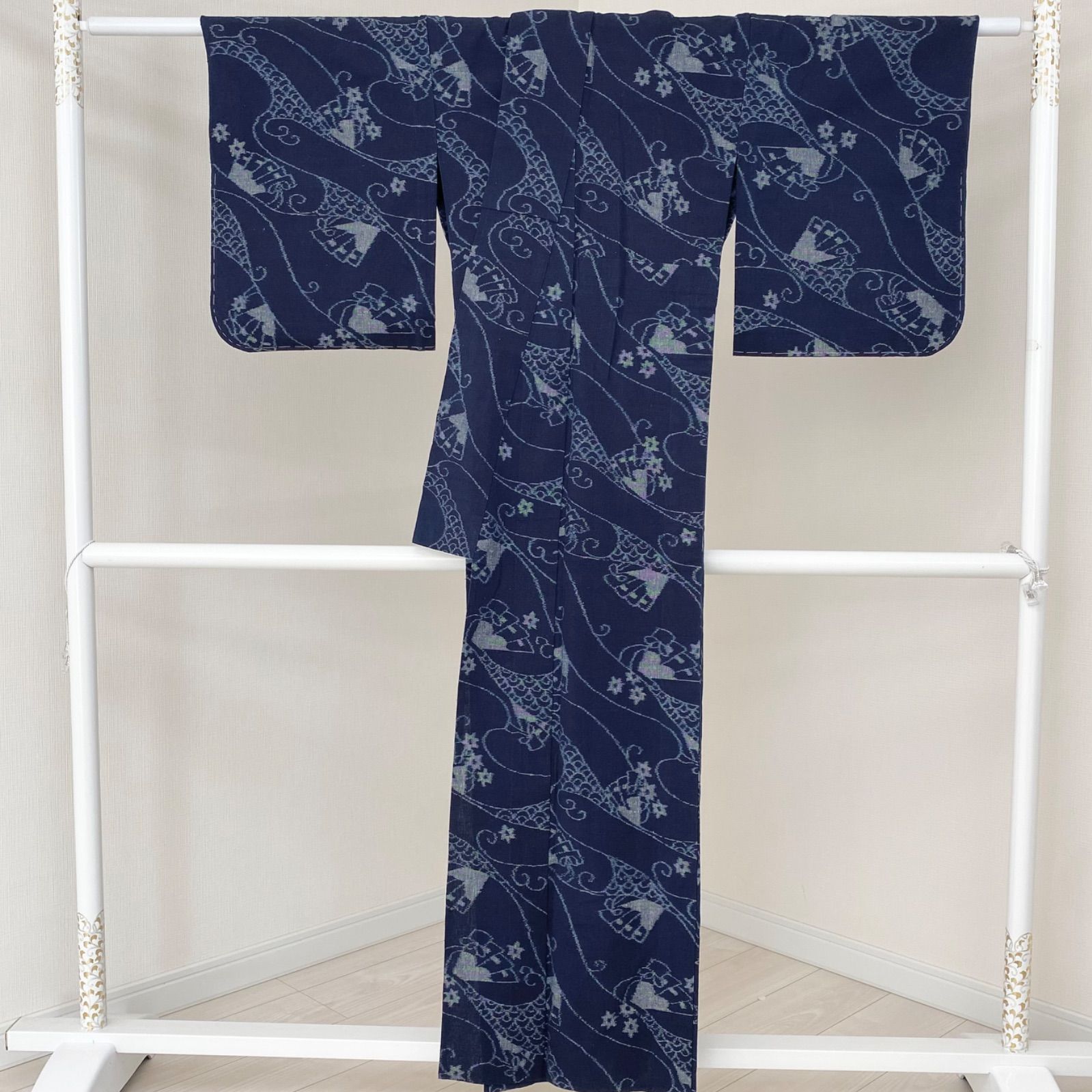 kf-526 単衣 美品 逸品 久留米絣 藍染 重要無形文化財 中尾清 作 木綿 小紋