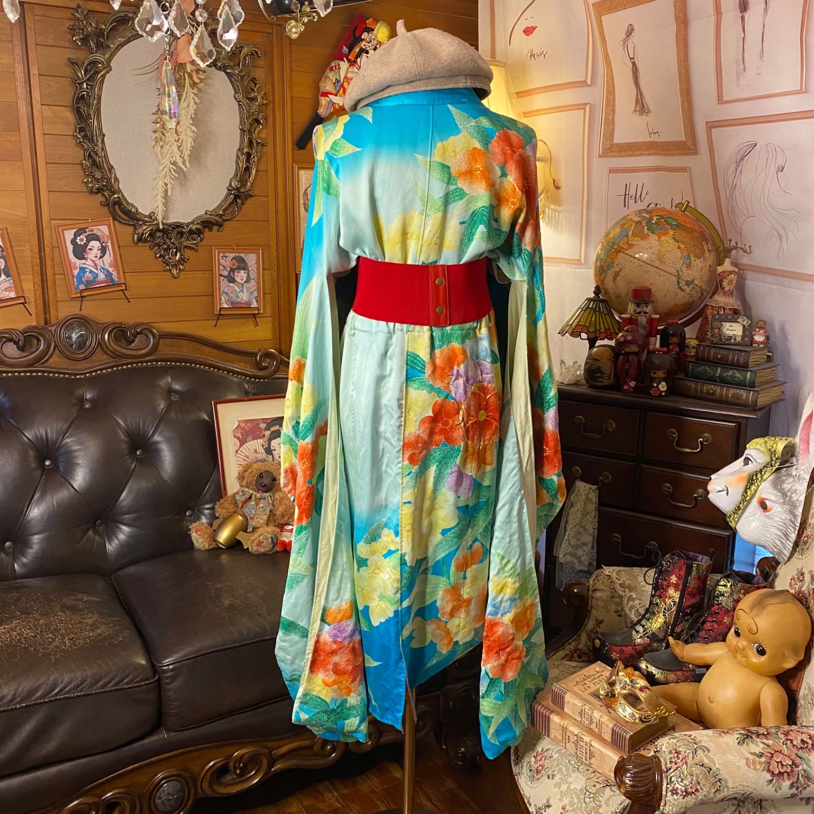 4163美品 グリーンに刺繍の訪問着 訪問着【No.G-317】グリーン・染め分け・