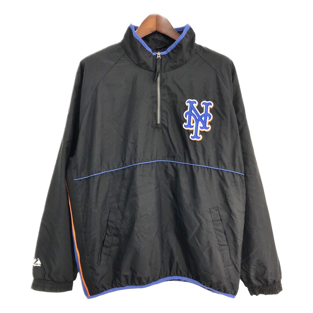 90年代 Majestic MLB ニューヨーク・メッツ ハーフジップ ナイロンプルオーバージャケット プロチーム(メンズ XL) 中古 古着 R9640