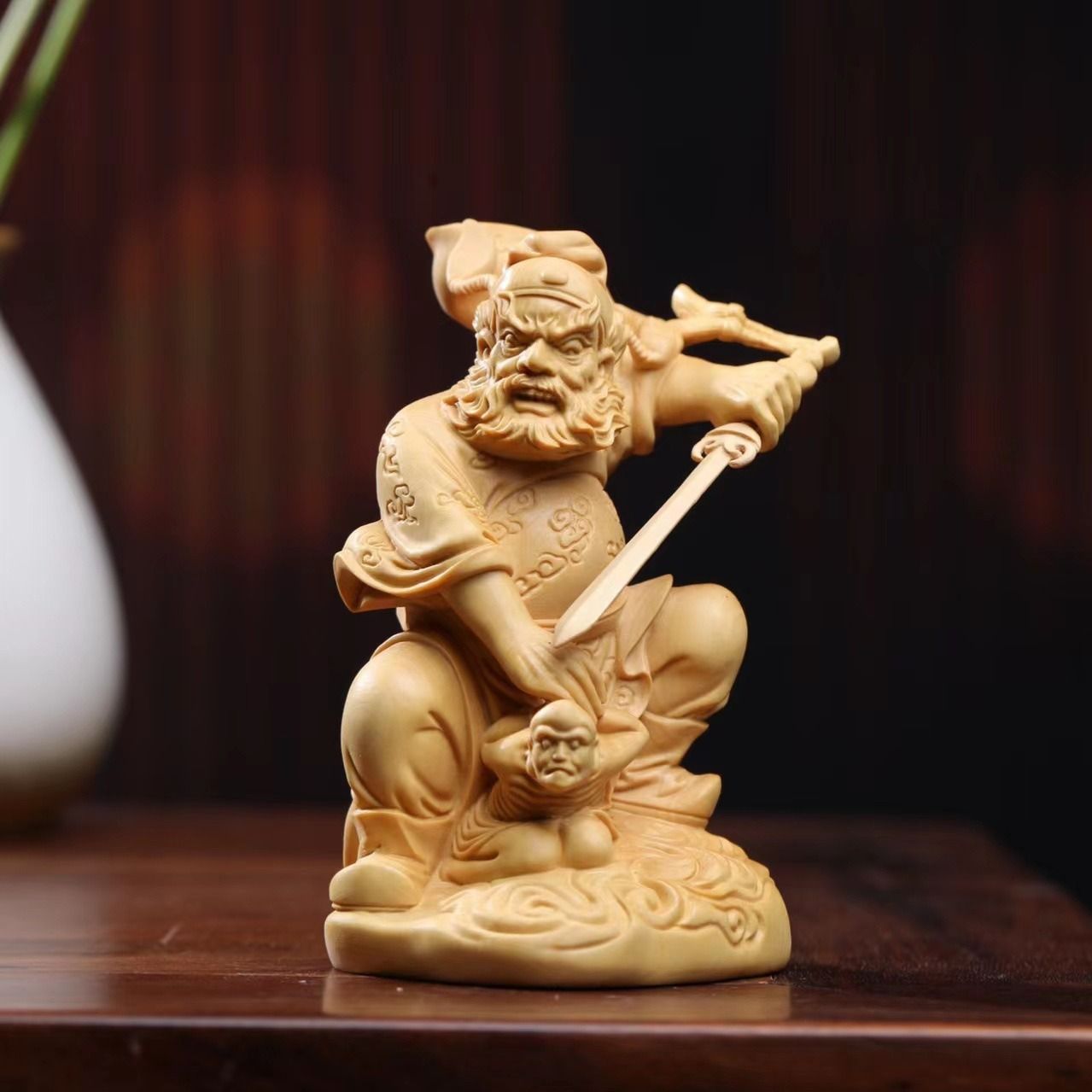 福猿 銅製 置物 オブジェ 木箱入り 作者物 工芸品 和風 レトロ 中国美術 昭和レトロ 木製 木彫り 七福神 長老寿 福禄寿 置物