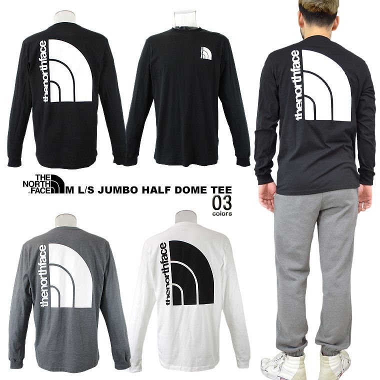 THE NORTH FACE ロングTシャツ 海外限定 ロンティー メンズカットソー メンズTシャツ M L/S JUMBO HALF DOME TEE ロンT 長袖 クルーネック ハーフドーム グラフィック ユニセックス 男女兼用 グレー