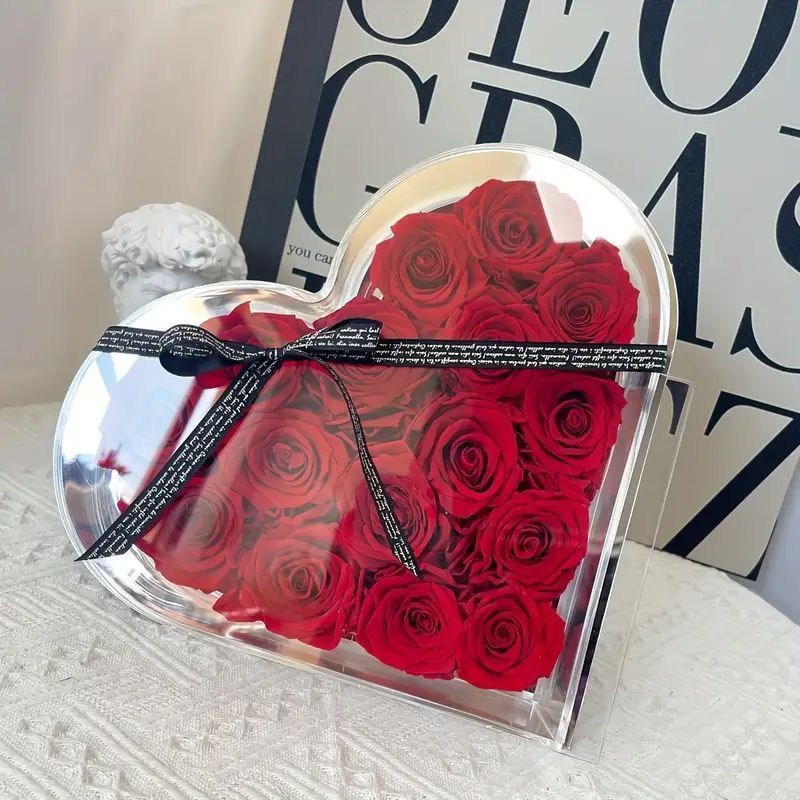 フラワーギフト ハート形 保存された薔薇 バラ 16個 ローズ レッド バリエーション かわいい アクリルボックス おしゃれ プレゼント ギフト 記念日 誕生日 母の日 バレンタイン