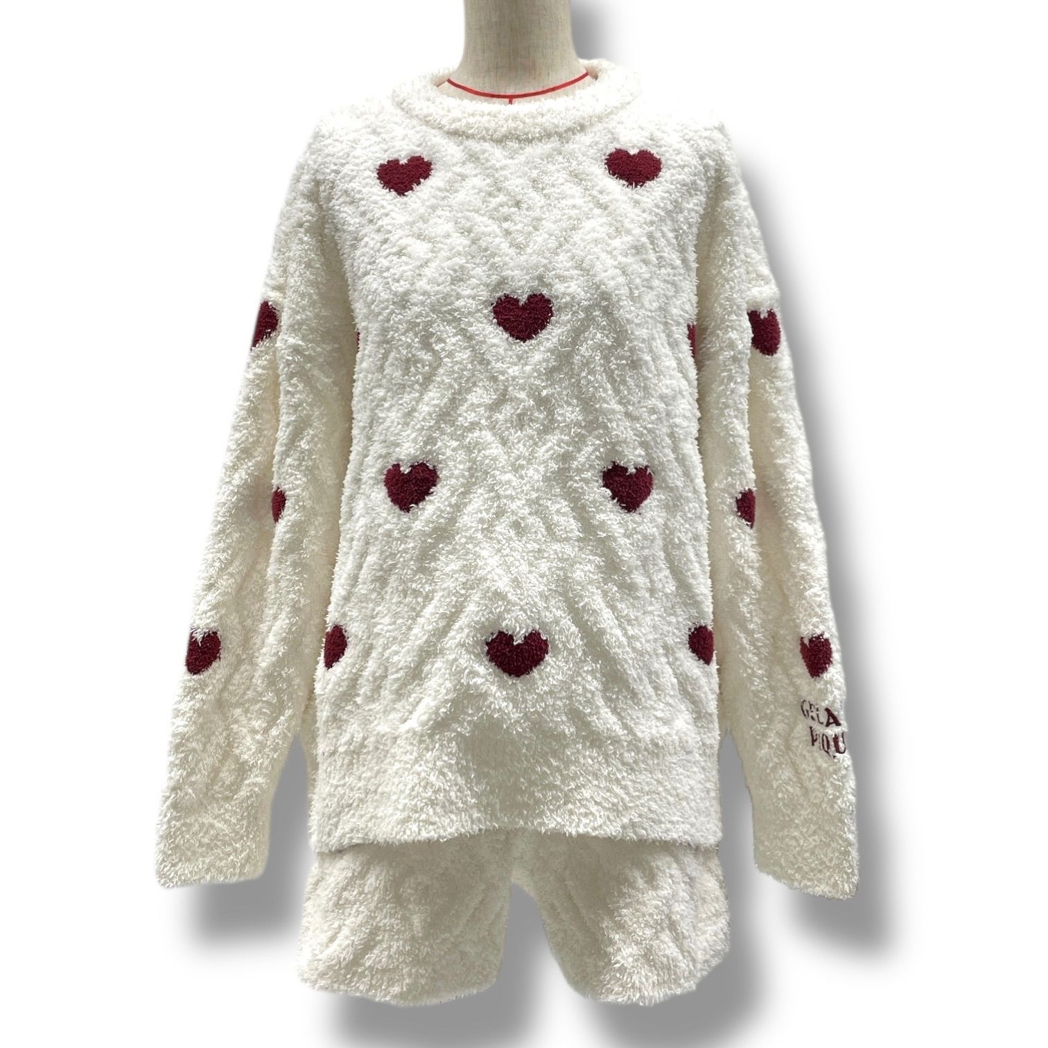 gelato pique ジェラートピケ ジェラピケ HOLIDAY ハートアランプルオーバー-ショートパンツ ルームウェア パジャマ PWNT235143 白 ホワイト 赤 レッド フリーサイズ レディース 冬 ゴーゴー古着マルイ北千住店 32 No.989