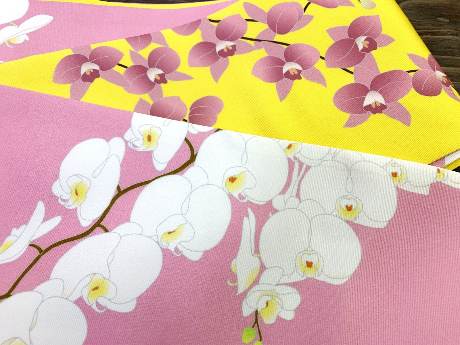 着物三河 胡蝶蘭 薄紅梅|黄 半幅帯 うれしい長尺400㎝ ♥品