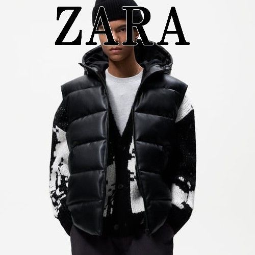 ☆ ZARA☆MENS☆ザラメンズの フェイクレザーパフベスト - Beストア