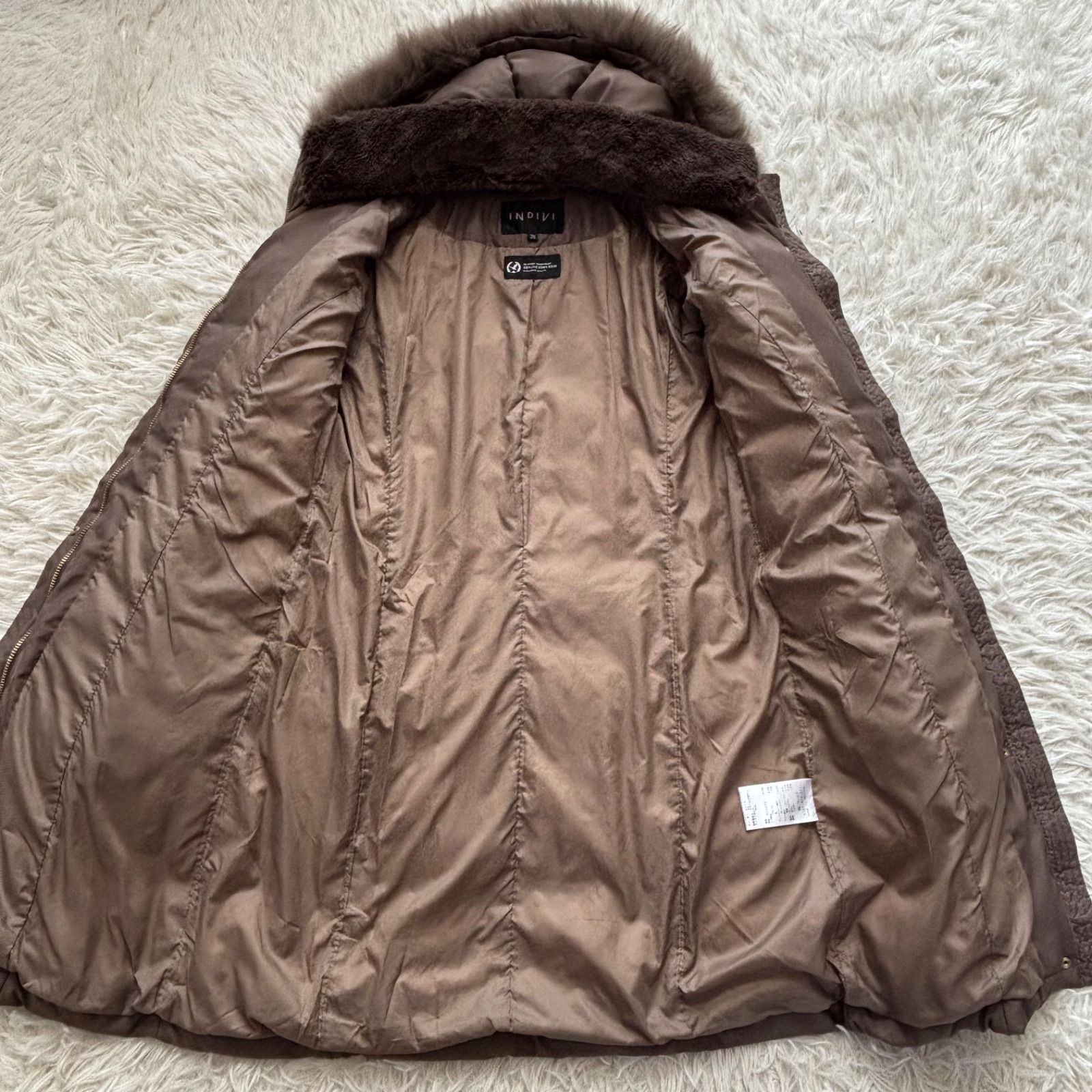 2023AW 美品 INDIVI フーデッドファーダウンコート ブルー
