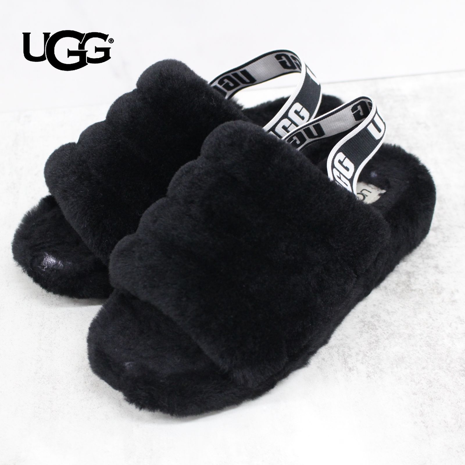 S124)UGG Fluff Yeah Slide ファーサンダル ブラック 黒 1095119