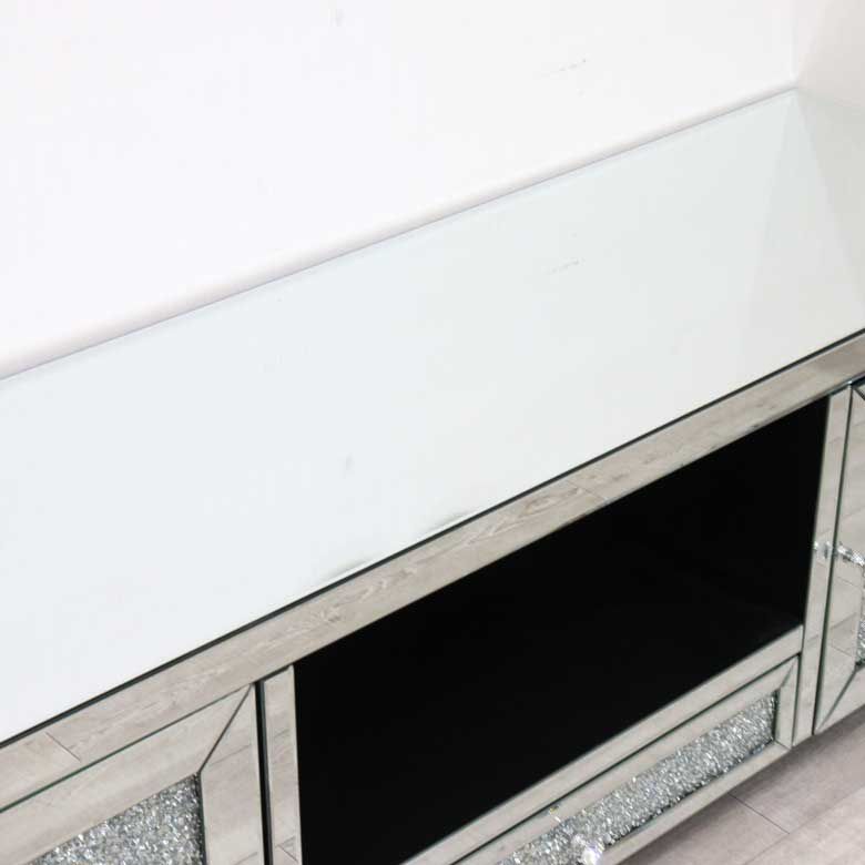 ミラー家具 テレビボード 180cm シルバー ローキャビネット ラインストーン ミラー家具 テレビボード 180cm シルバー ローキャビネット ラインストーン