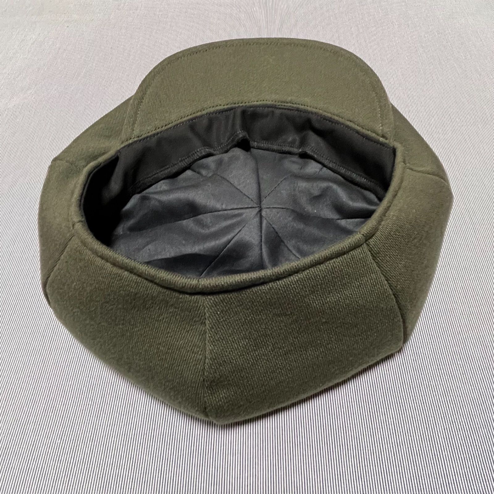 ハンドメイド　ヴィンテージ生地使用　縦長ハンチング風キャスケット　60cmの完成品　オフホワイトと黒のネップツイード　ココナッツ