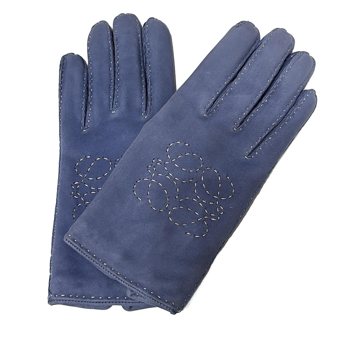 LOEWE ロエベ 手袋 レディース - ブルーグレー×アイボリー アナグラム ウール