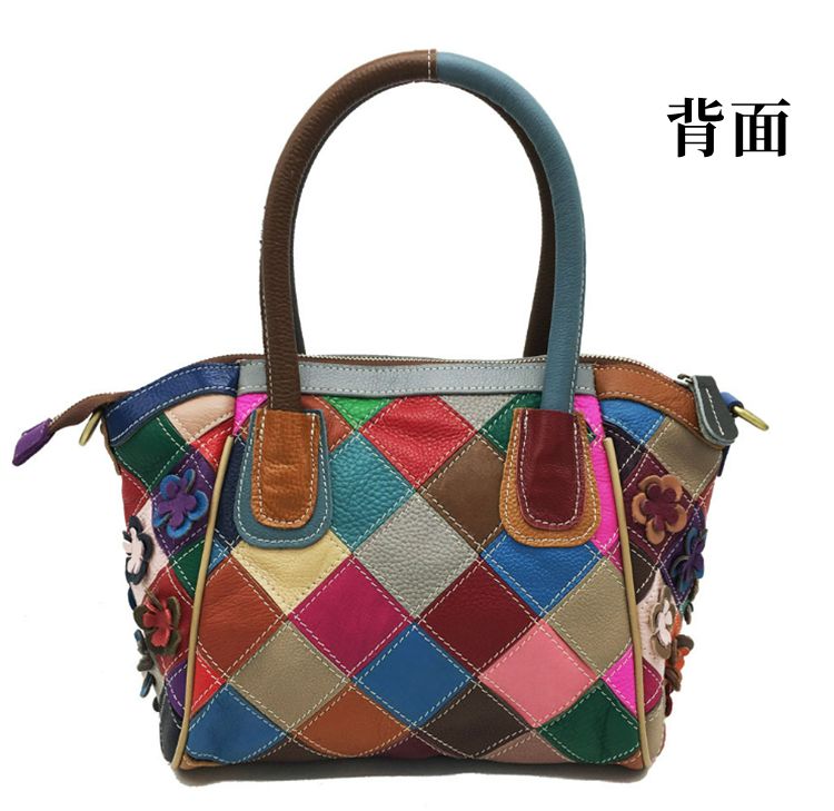 本革ショルダー付きトートバッグ 2way花柄パッチレザー 斜めがけ