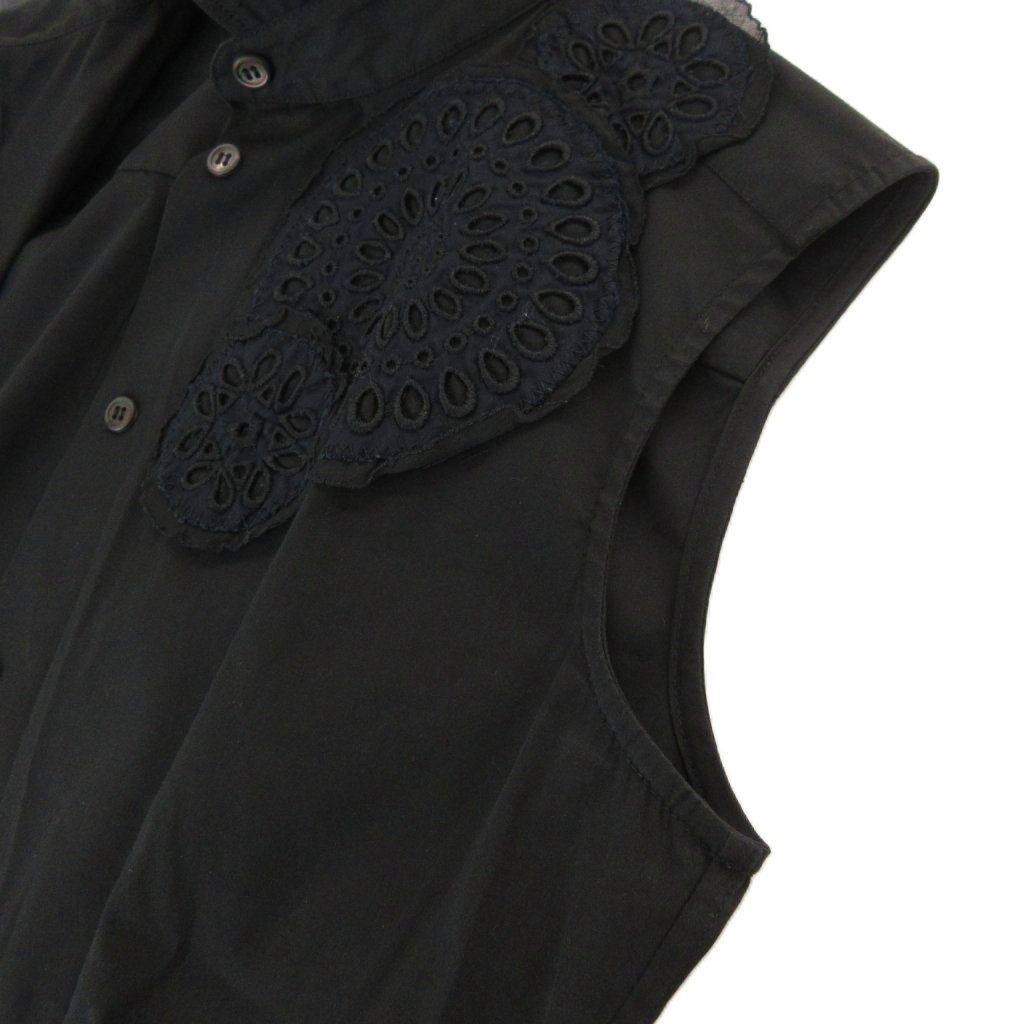 プラダ PRADA ノースリーブ ブラウス レースアップリケ 42 ブラック