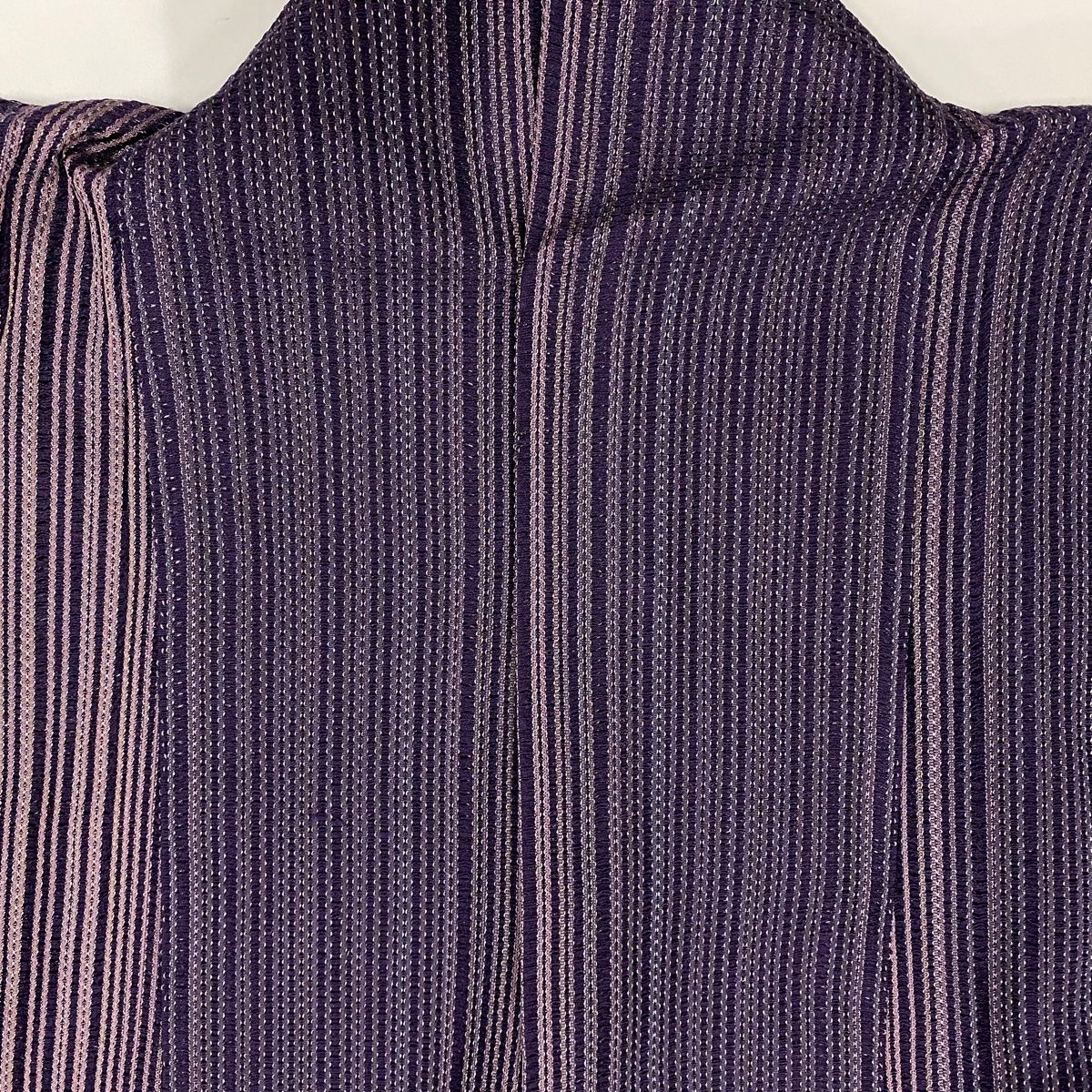 道中着 身丈118cm 裄丈66.5cm M 和装コート 縦縞 紫 正絹 美品 秀品  