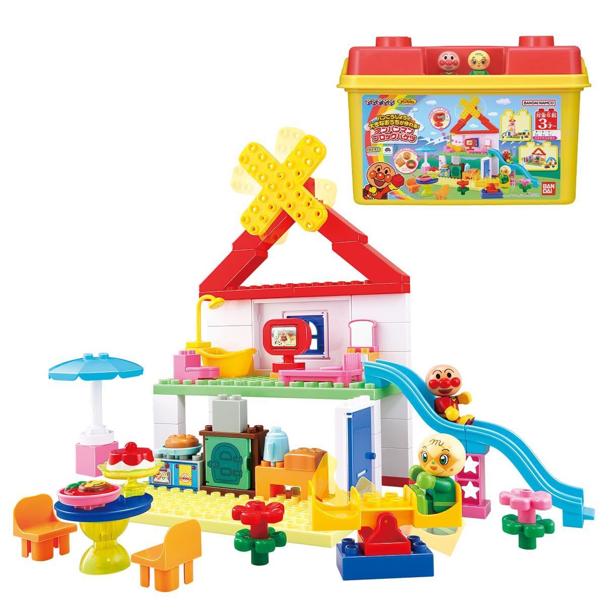 Style 発売 パンこうじょうと大きなおうちが作れる! アンパンマンブロックバケツ Blocklabo ブロックラボ パンこうじょうと大きなおうちが作れる! アンパンマンブロックバケツ