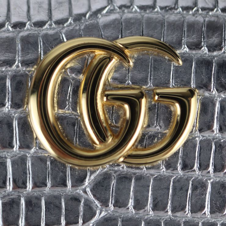 GUCCI グッチ 長財布 456117 リザード シルバー ゴールド金具 GG  