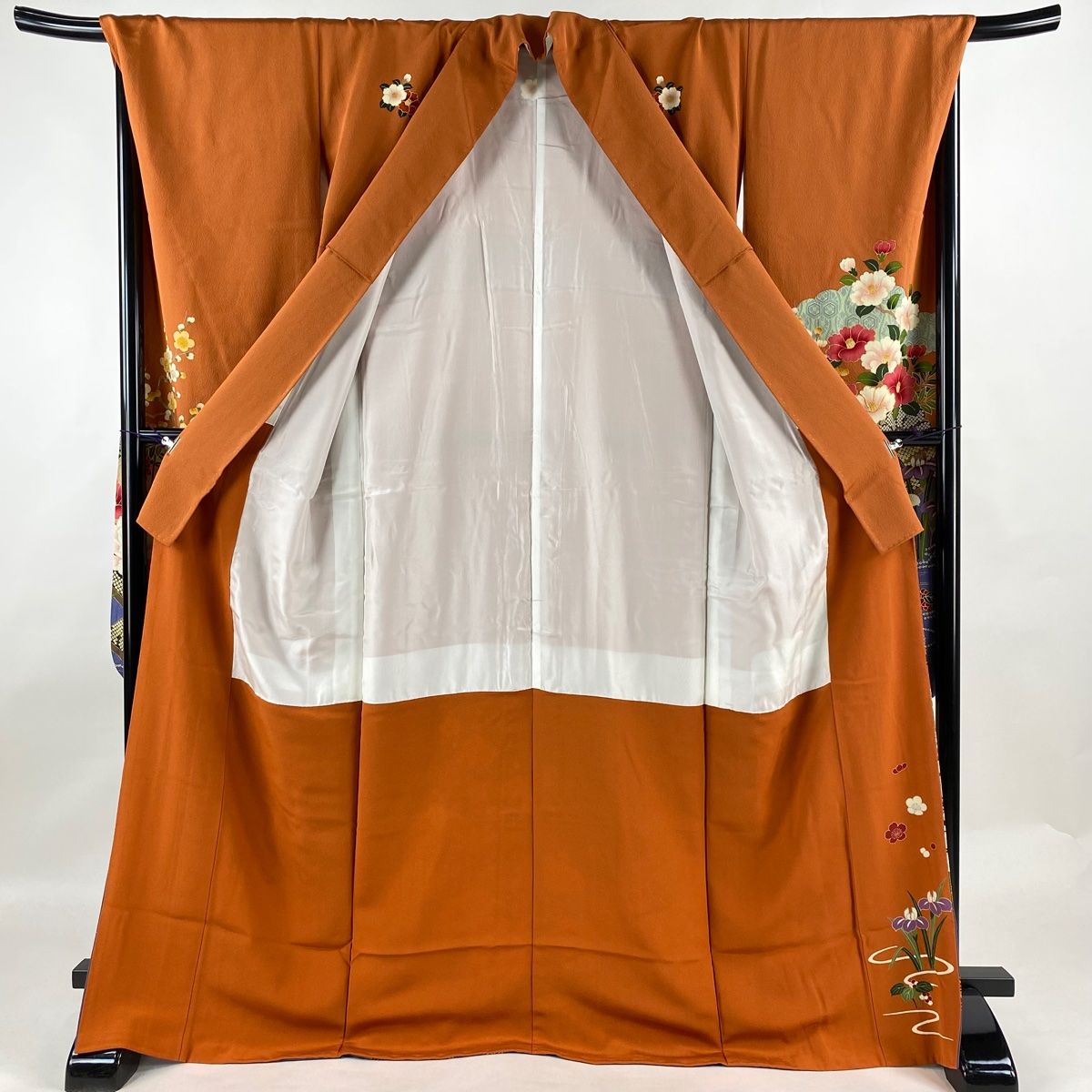 振袖 身丈168.5cm 裄丈70cm L 袷 花井幸子 落款 椿 御所車 刺繍