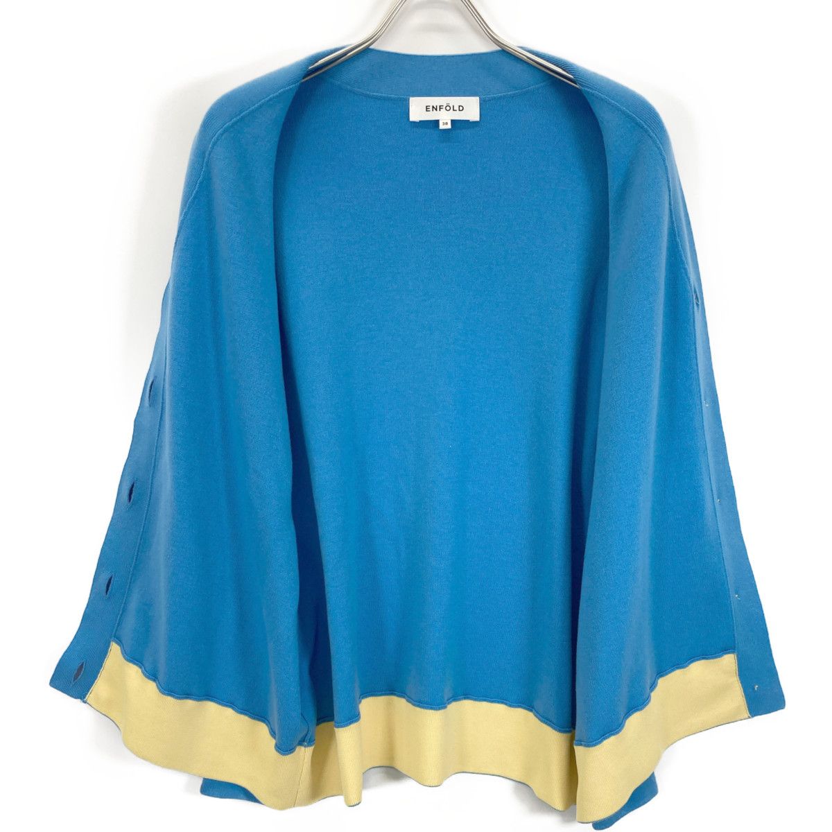 ENFOLD - エンフォルド 22AW ﾌﾞﾙｰ ｳｰﾙ×ﾅｲﾛﾝ PEPLUM CARDIGAN 38