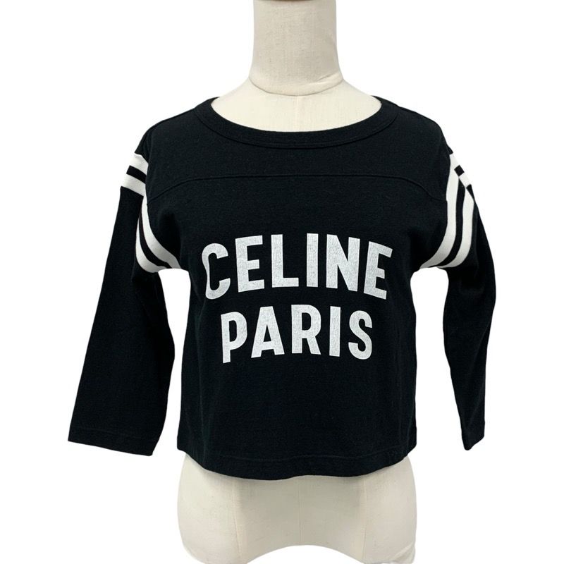 セリーヌ CELINE トップス コットン ブラック ホワイト ロゴ ボクシーＴシャツ ショート丈 七分丈