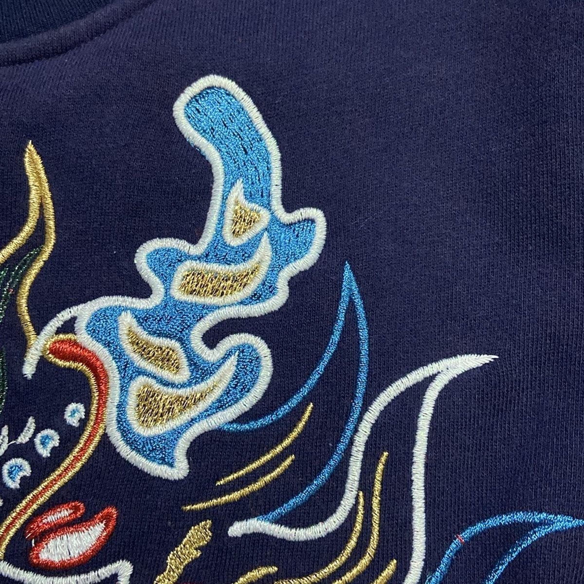 ネイビー×白×マルチ クルーネック|半袖|ひざ丈|刺繍