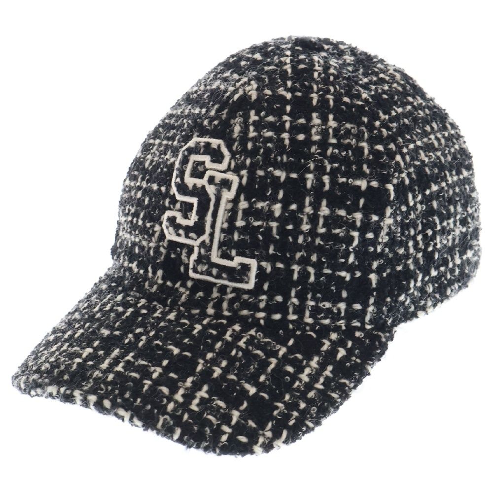 SAINT LAURENT PARIS サンローランパリ SLロゴ ツイード ベースボールキャップ 帽子 ブラック|ホワイト 676435 3YH99