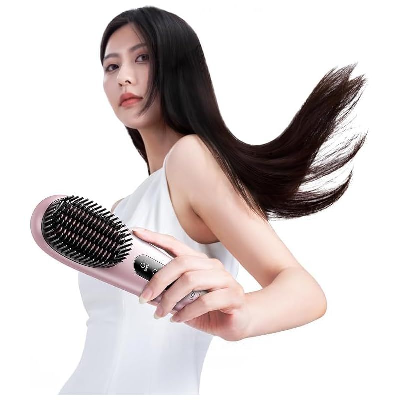2025革新版 ヘアデザイン llano ヒートブラシ ブラシアイロン 1億マイナスイオン搭載 ヘアケア 静電気防止機能 MCH高速加熱 3段温度調節 8分自動シャットオフ設定 火傷防止 6400mAh電源アダプター不要 軽量 コンパクト 持ち運び便利 1