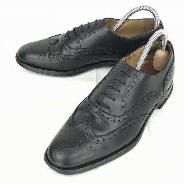 フランス名門 JOHN MENDSON 本革 ウイングチップ 26.5 黒 グッドイヤー製法 フルブローグ ドレスシューズ ビジネス◆MH-179