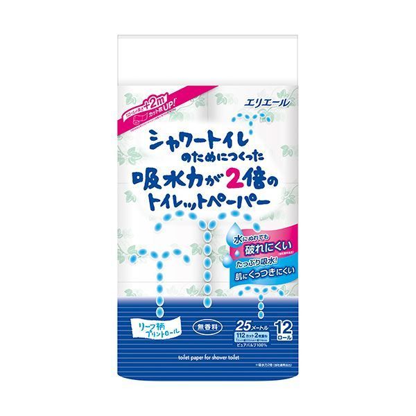 まとめ 大王製紙 エリエール シャワートイレのためにつくった吸水力が2倍のトイレットペーパー ダブル 芯あり 25m 無香料 1セット 72ロール 12ロール×6パック ×3セット