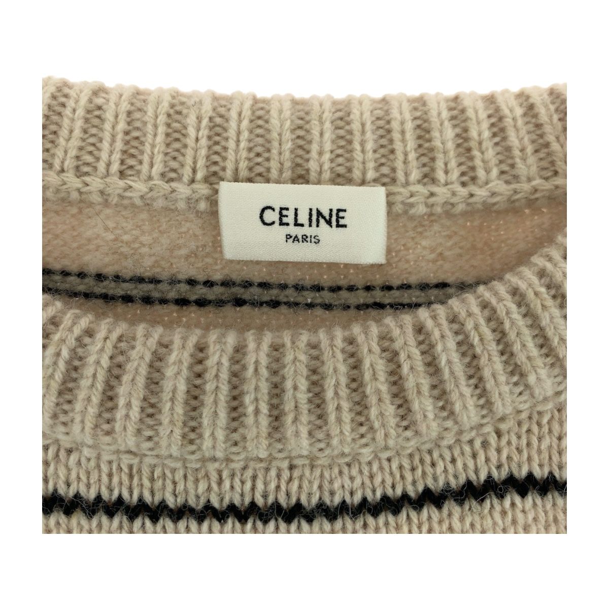 CELINE◆ニット・セーター(薄手)/S/カシミア/BEG/トリオンフ刺繍 CELINE(セリーヌ) / ニット・セーター(薄手)/S/カシミア/BEG