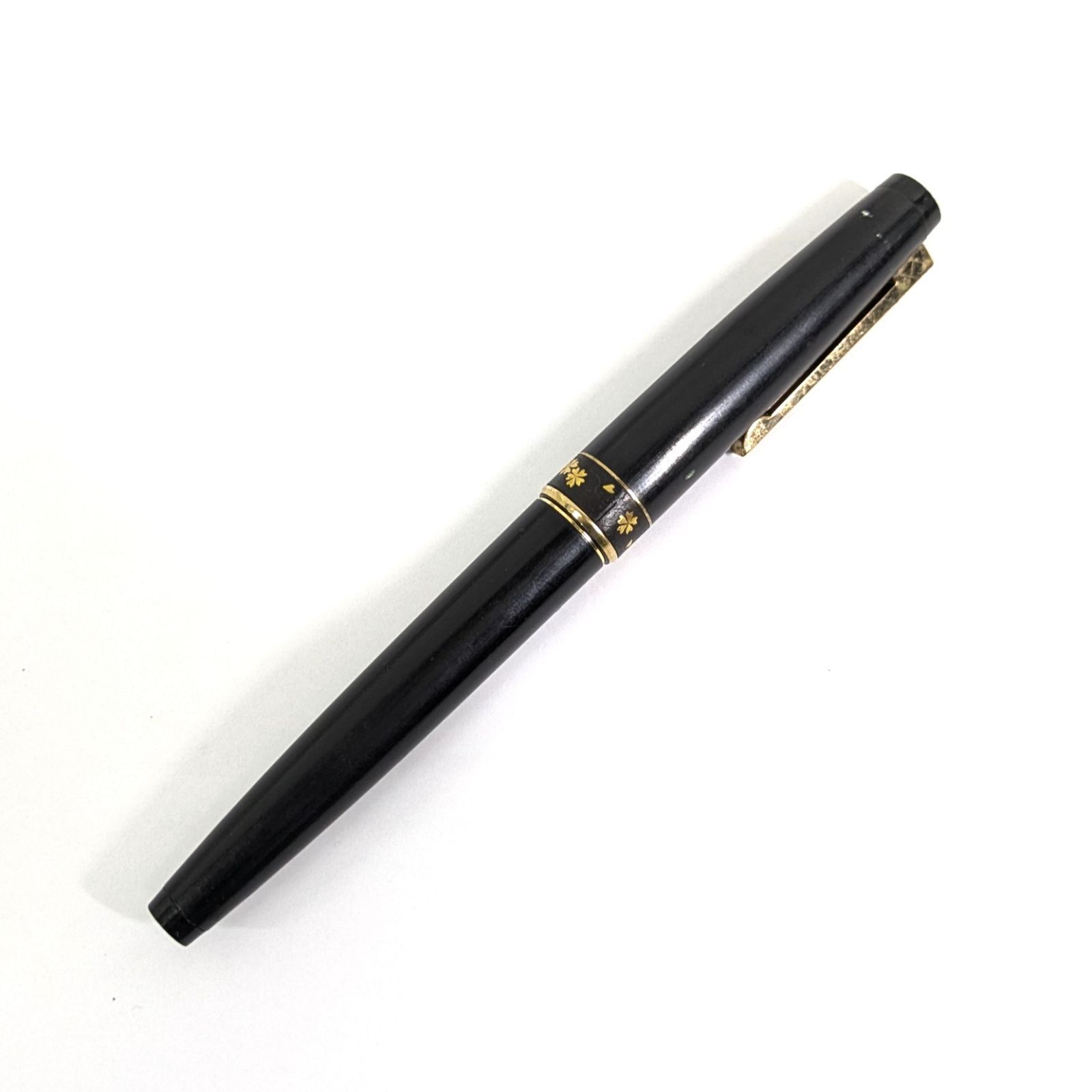 アンティーク 蒔絵 PLATINUM/プラチナ 万年筆 黒 18K 約25g 桜 太字