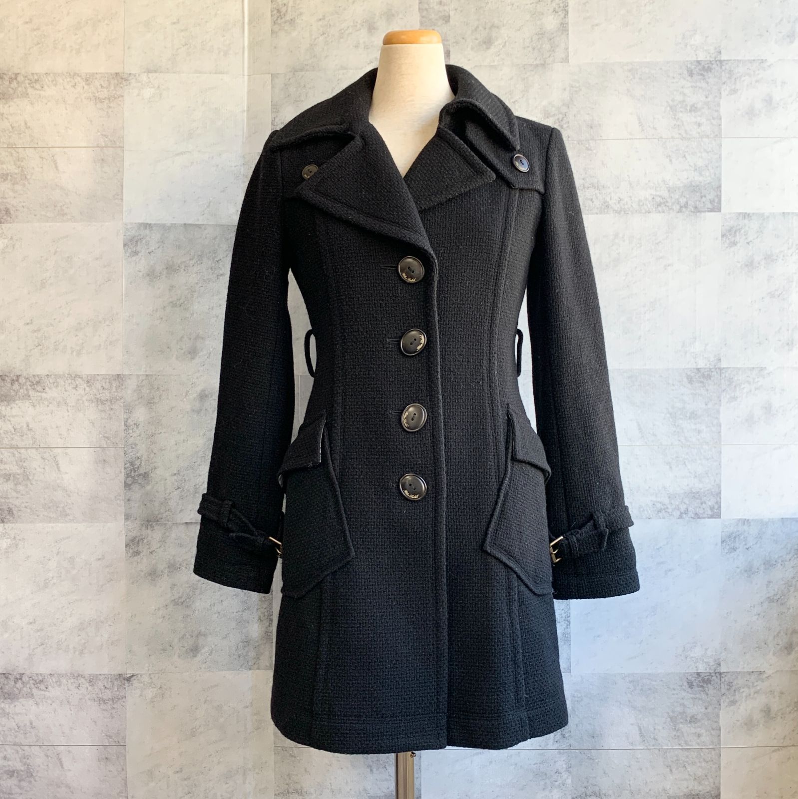 BURBERRY　BLUE LABEL 　ブラック　ウール　コート　36サイズ 匿名発送】美シルエット BURBERRY BLUELABEL バーバリーブルー