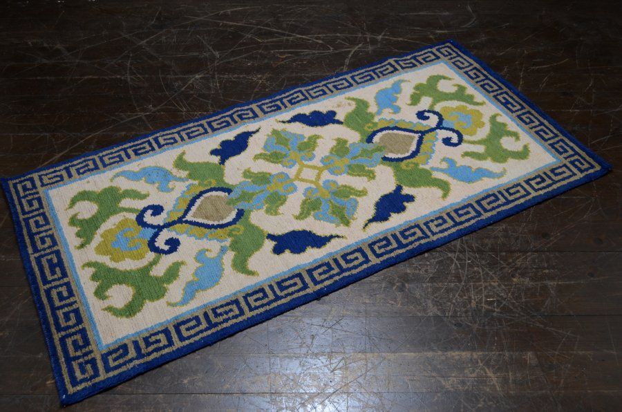 【蔵A3249e】古い緞通　段通　敷物　絨毯　木綿　堺赤穂鍋島