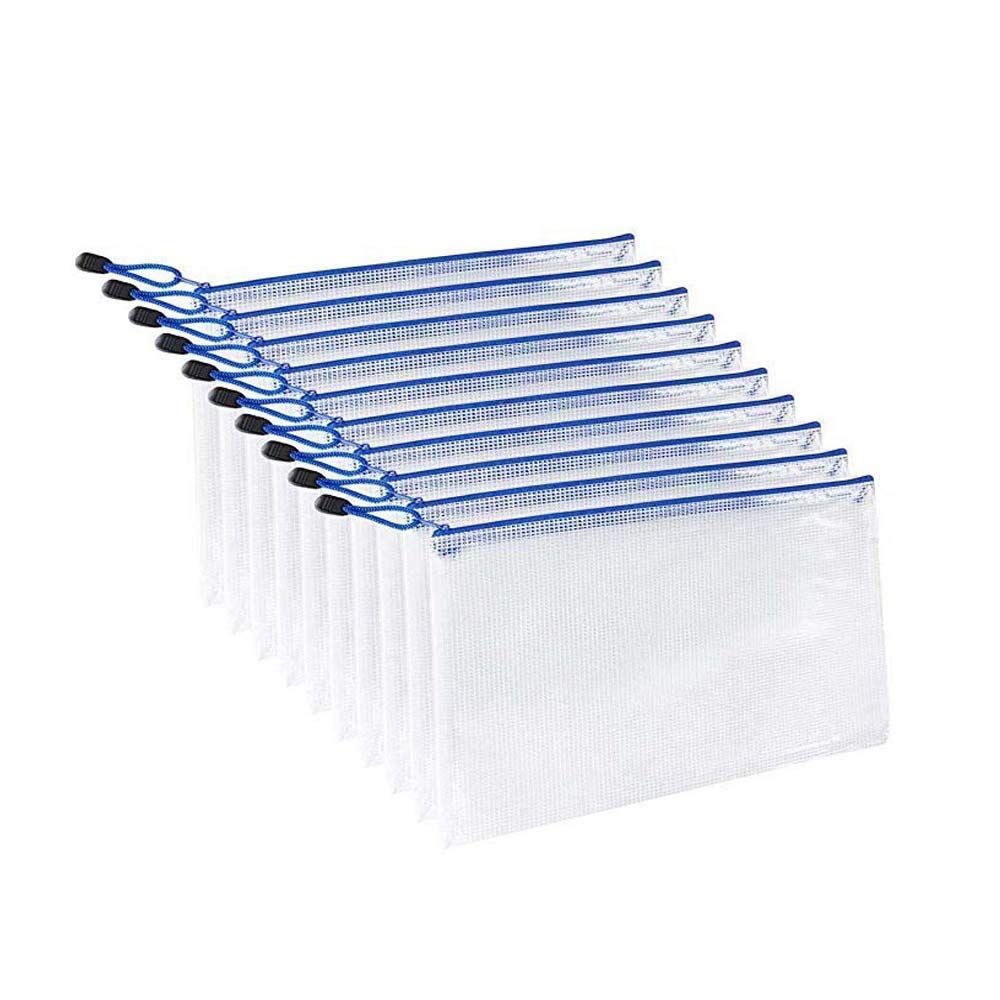 ジッパー式ファイル袋 A5メッシュファイルバッグ ファスナーフォルダー 撥水 網目 ファスナ付き 旅行収納バッグ 防水 半透明 10個セット