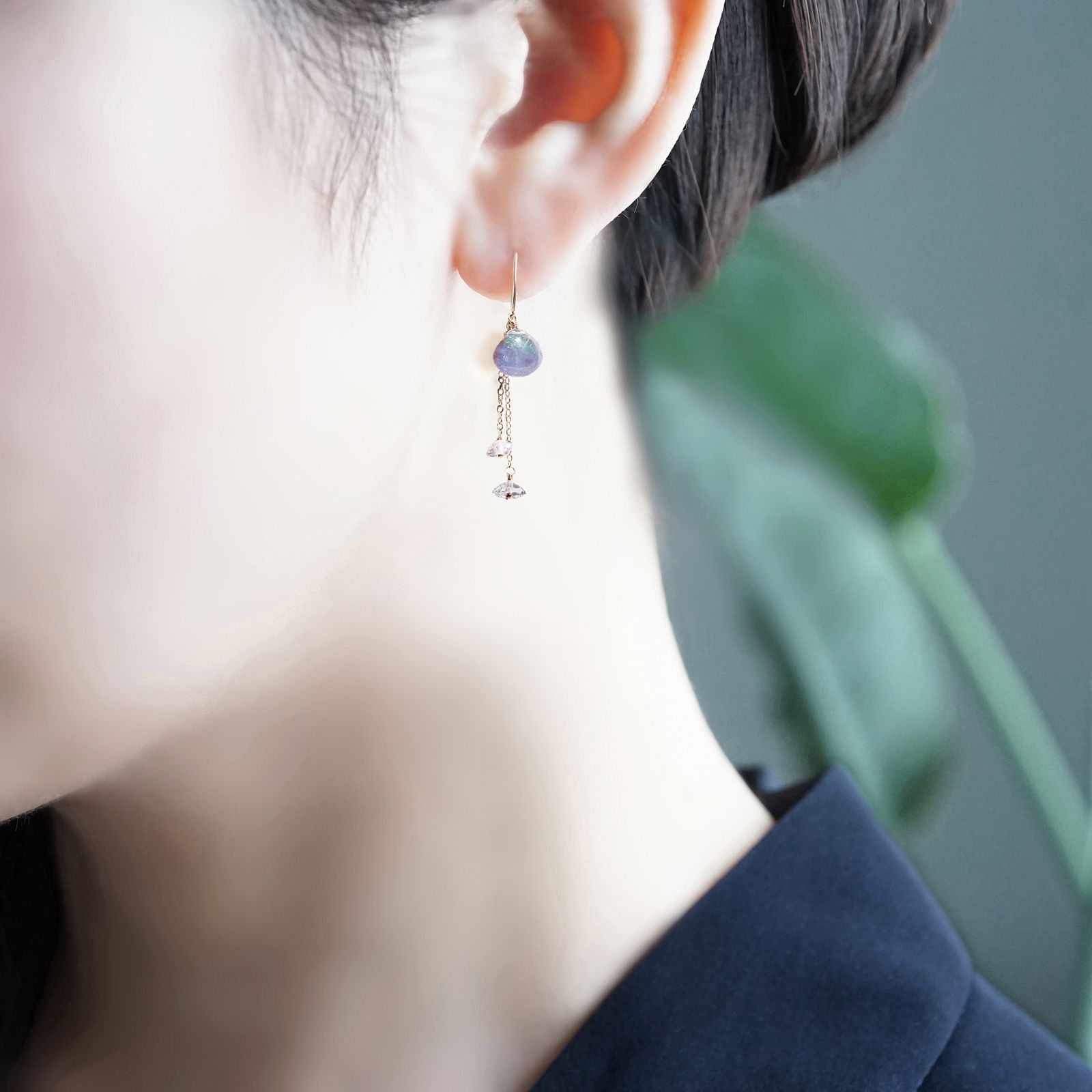 14kgf タンザナイトとハーキマーのピアス 14KGFバイカラータンザナイトとハーキマーダイヤモンドの