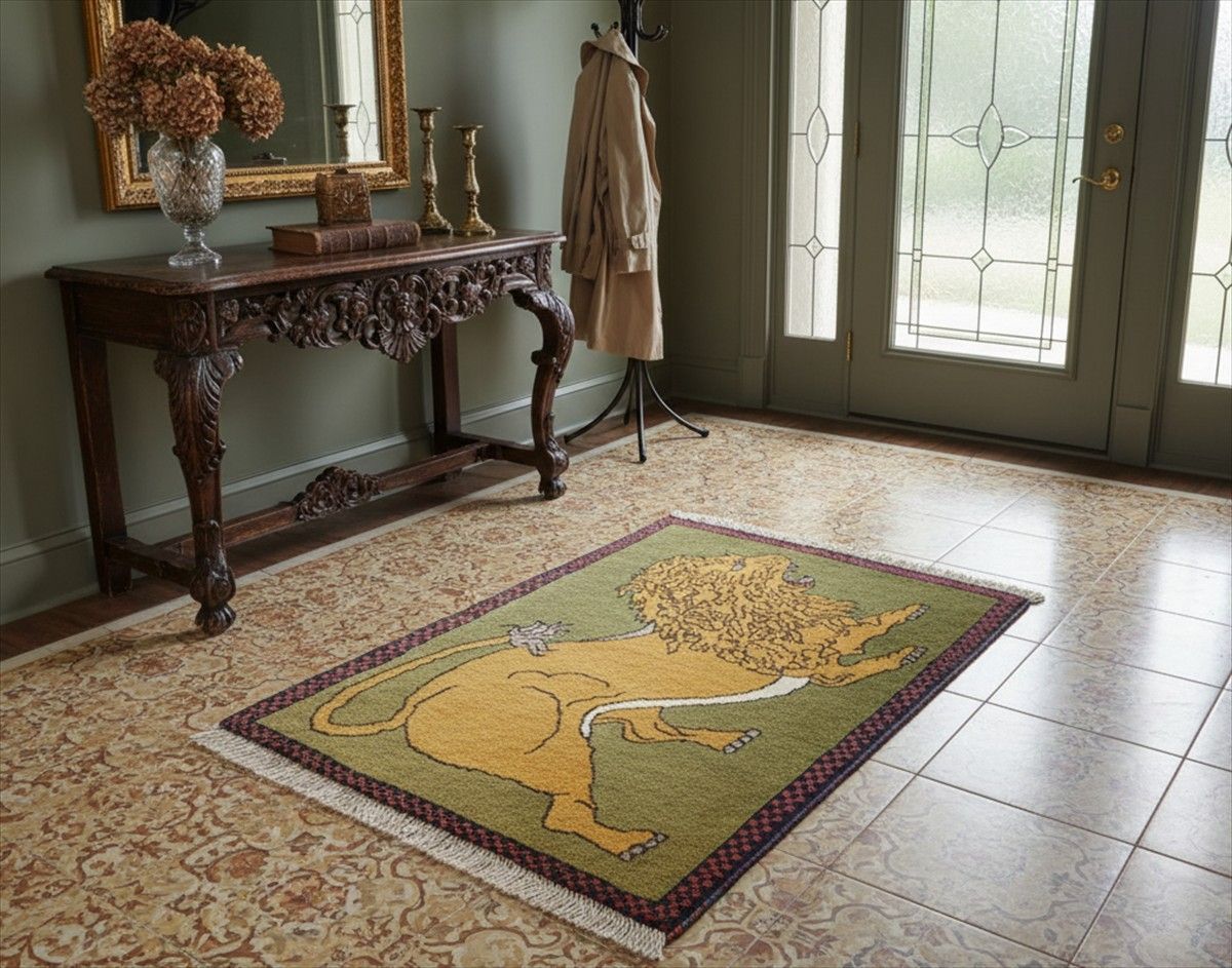 ペルシャ ギャッベ アマレバフト ラグ 90x60㎝ ライオンギャッベ オリーブグリーン RJ14028 MARWIL-DEMENAGEMENTS_CH