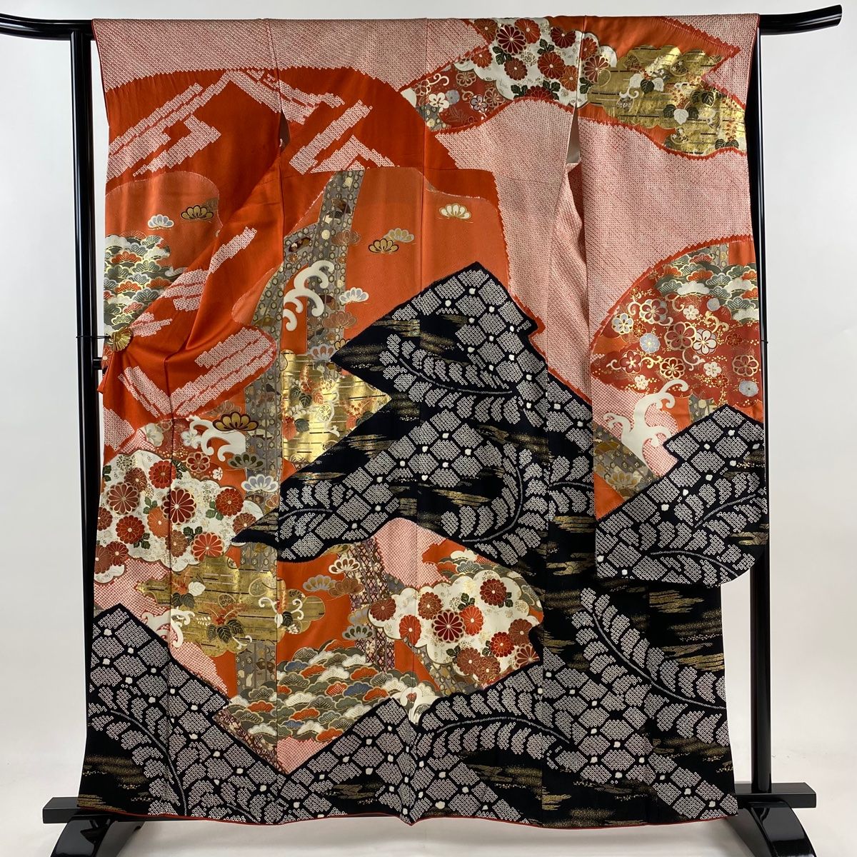 振袖 身長157-172cm オレンジ 正絹　可愛らしい雰囲気 成人式振袖[かわいい]明るいオレンジ裾濃ピンクぼかし・黄ピンク