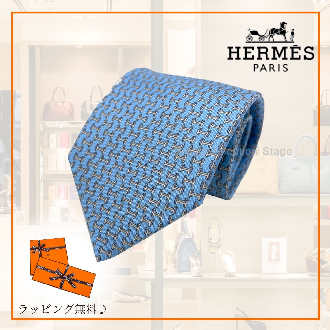 新品】エルメス HERMES ネクタイ シルクツイル 8CM 《Hレリーフ》BLEU
