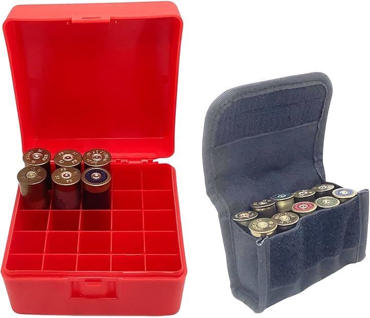 CIWS ショットシェル ケース 弾薬 箱 ショットガン 散弾銃 ポーチ ホルダー モール ベルト サバゲー(ケースレッド：ポーチブラック)