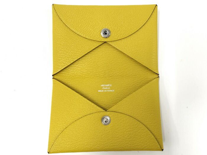 HERMES カルヴィ ヴェルソ コインケース シェーブル レザー イエロー D刻印
