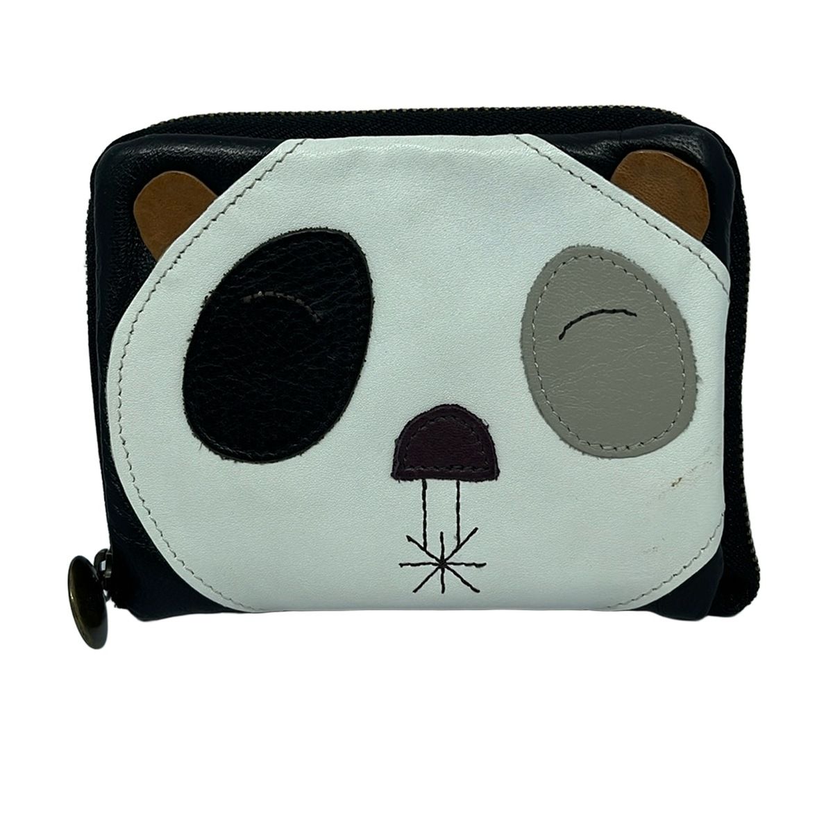 CAMPER カンペール 2つ折り財布 - 白×黒×マルチ パンダ|ラウンドファスナー レザー