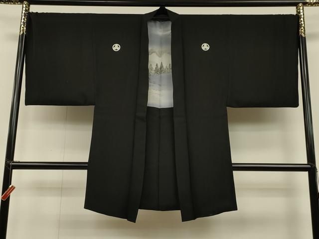 平和屋着物＃男性 長羽織 黒紋付き キングサイズ 正絹 CAAT5769id