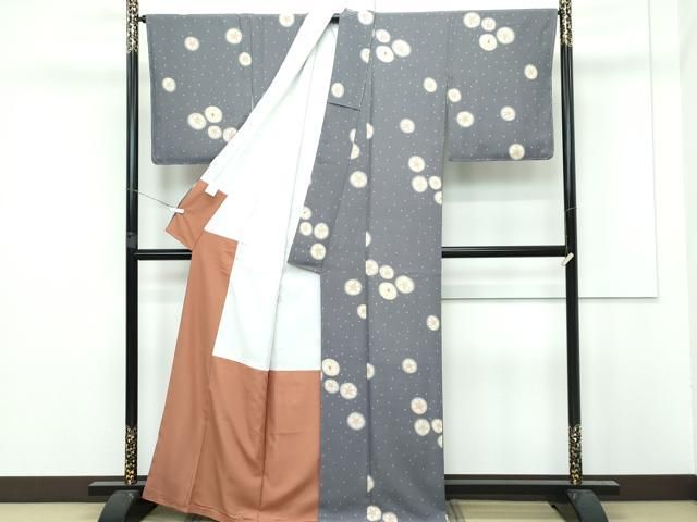 平和屋着物▽上質な小紋 単衣 風景草花文 鬼しぼ縮緬 正絹