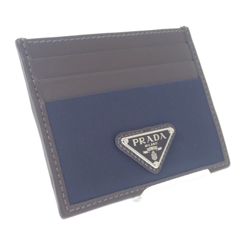 プラダ PRADA Re-Nylon×レザー 2MC025_384_F0C1B カードケース ナイロン ネイビー ダークブラウン レディース メンズ Aランク