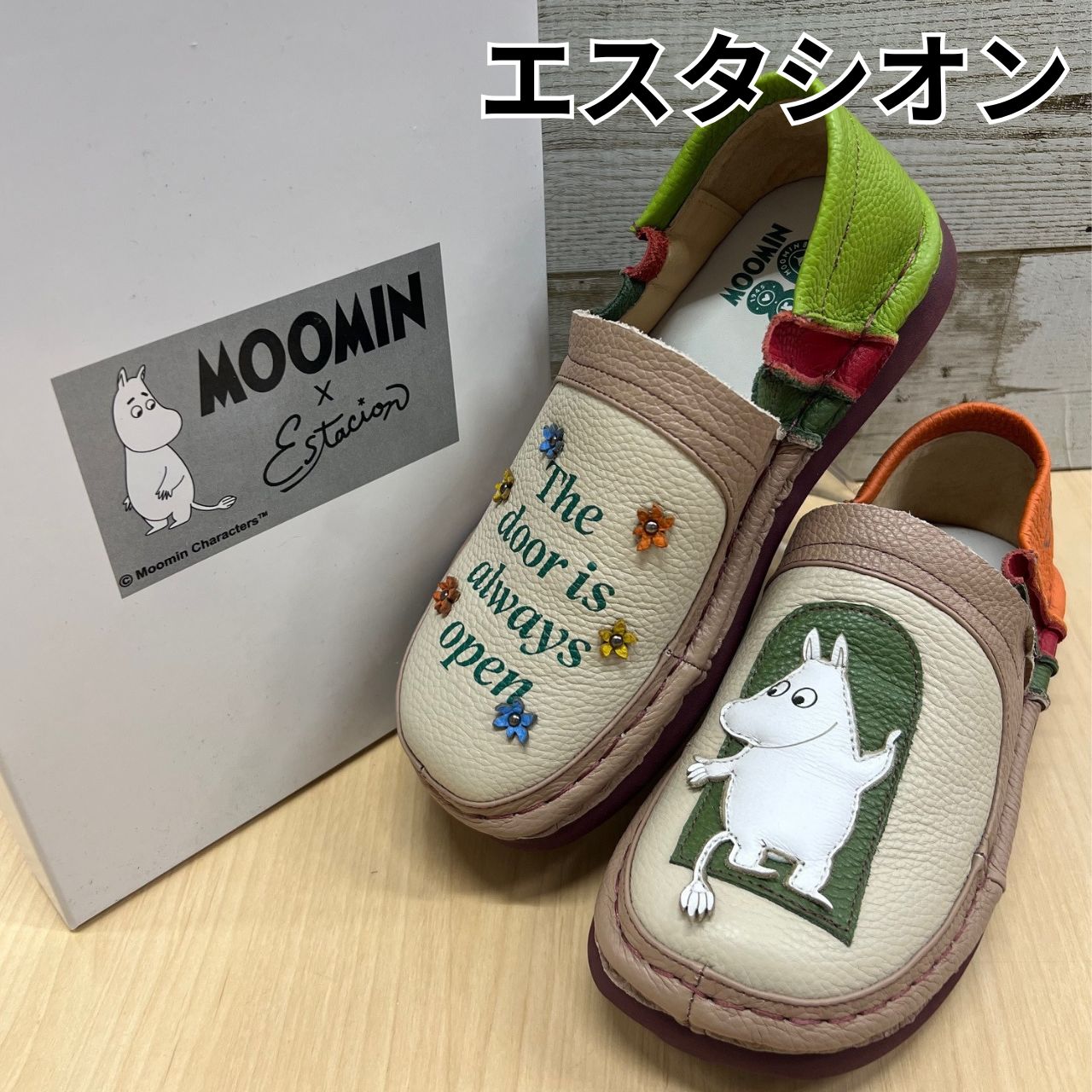 エスタシオン×ムーミン80周年記念コラボ TGE623 本革 スリッポンシューズ MOOMIN